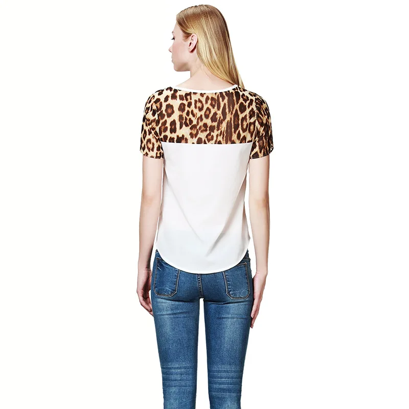 Leapord печати женские летние с коротким рукавом шить футболки черный и белый s-2xl