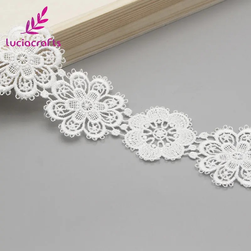 Lucia crafts 1 ярд/лот 5 см белый цветок кружево вышивка отделка ленты DIY свадебное шитье одежды ручной работы аксессуары N0506