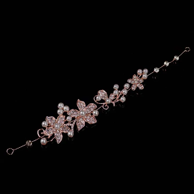 Rose Gold Свадебные вечерние, жемчужные, бриллиантовые, любовь, цветок, тиара, Женский Романтический обруч для волос, повязка на голову, головной убор, AccessoriesH-025 - Окраска металла: Rose Gold