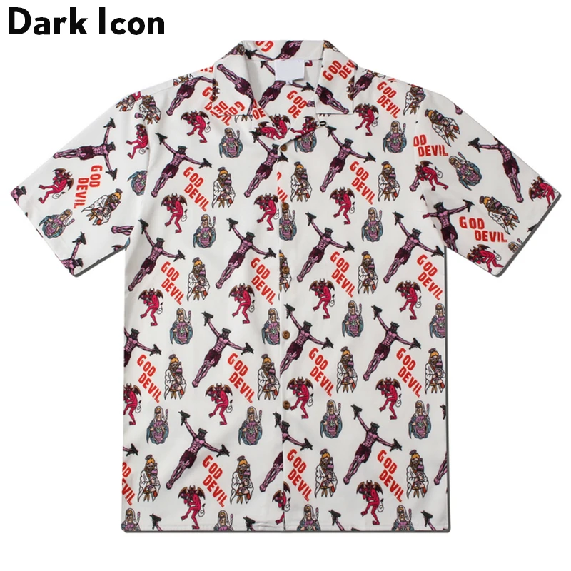 Dark Icon God Devil полная печать гавайская рубашка Мужская хип хоп Летняя Пляжная