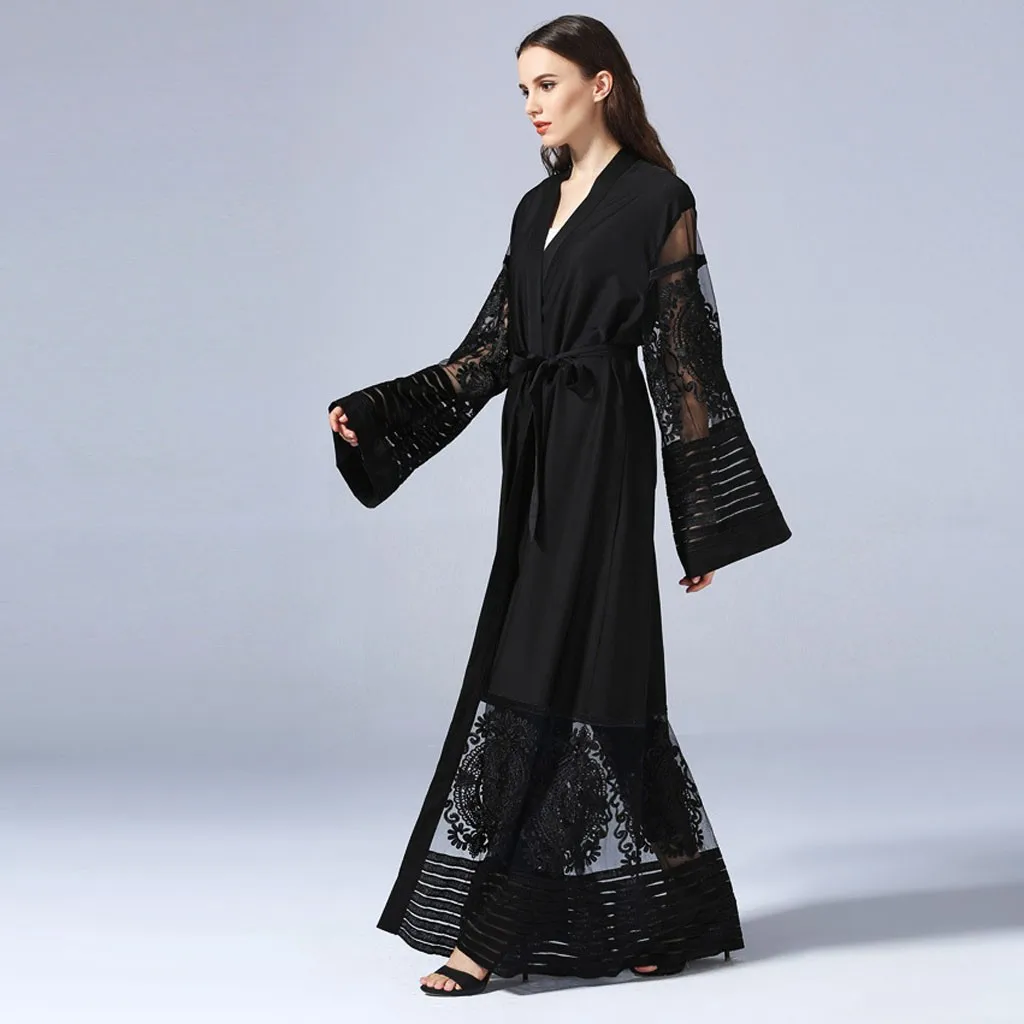 Повседневное мусульманское черное платье кардиган длинные халаты кимоно