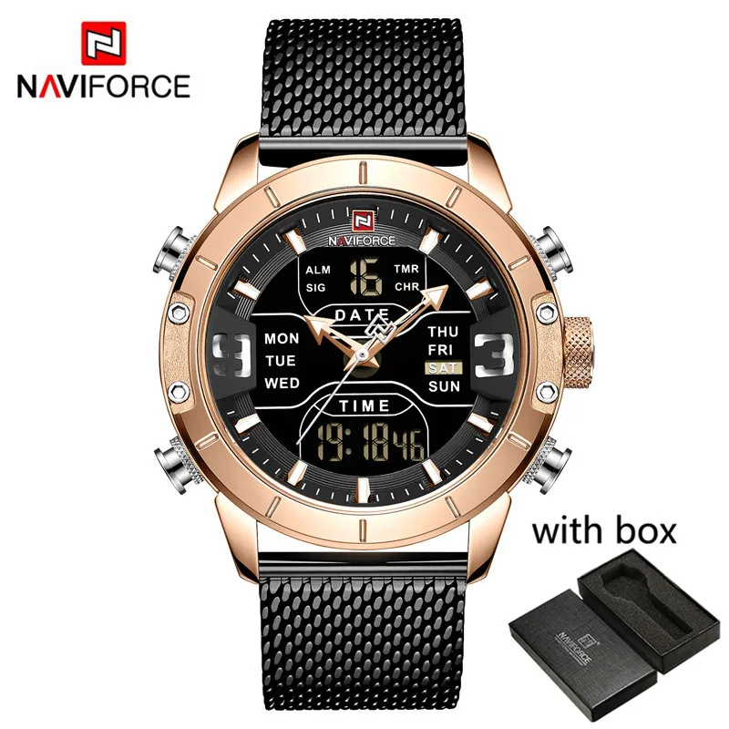NA915302 with box Relogio Masculino Naviforce лучший бренд класса люкс Спортивные Цифровые мужские часы в стиле милитари хронограф из нержавеющей стали мужские наручные часы 9153 - Цвет: NA915302 with box