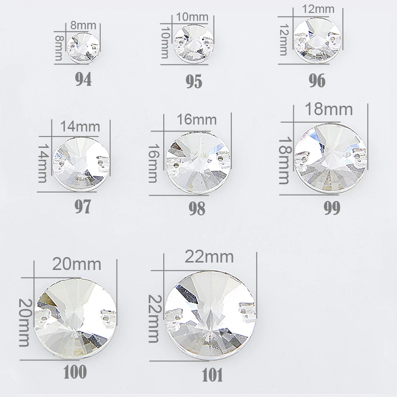 Круглый Rivoli 8,10, 12,14, 16,18, 20 мм пришивные камни кристально чистый плоский с оборота 2 отверстия стеклянный камень для пришивания DIY свадебное платье