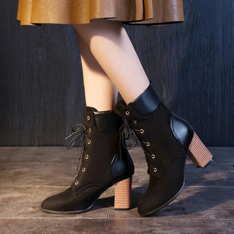 Женские ботинки на высоком каблуке с острым носком шнуровке Размеры 33 48|Женские