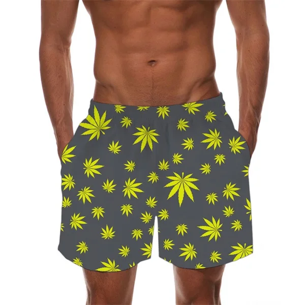 INSTANTARTS Tropical Hemp Weed Leaves/Maple Leaf Pattern Man's Swimming Trunks Beach Board Shorts Quick Dry Sports Swim Suits - Цвет: HMF919Z34