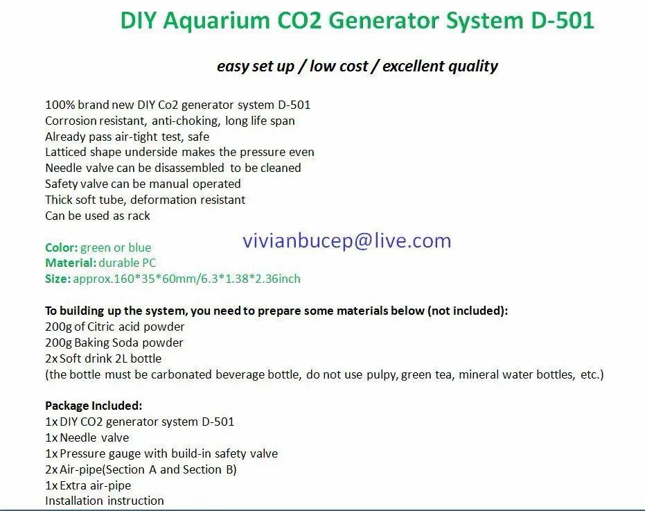 Зеленый/синий DIY Аквариум CO2 генератор системы D-501 аксессуары для аквариума CO2 комплект оборудования, диффузор для растений резервуар