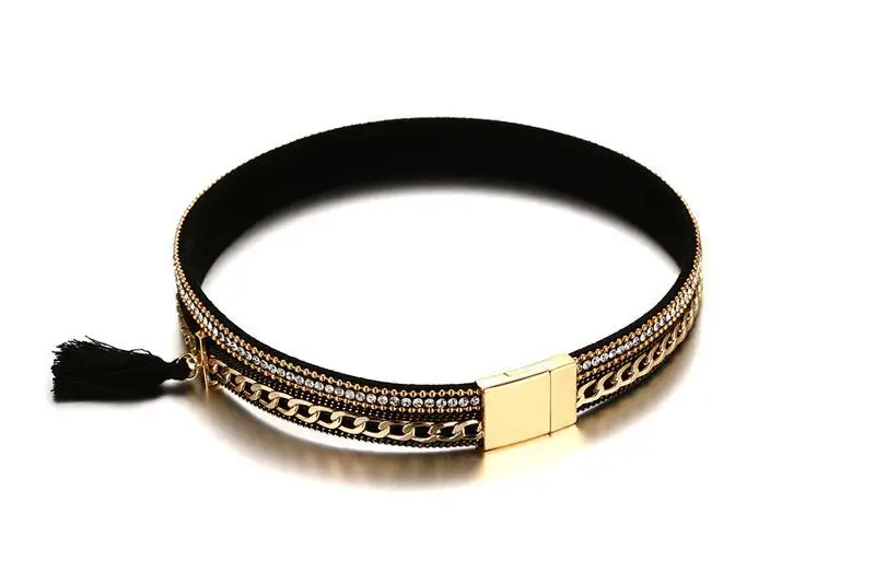 SIZZZ 38.5cm Long 17mm Wide Alloy PU Leather Collar Gold Plating Necklace For Girl/Women | Украшения и аксессуары