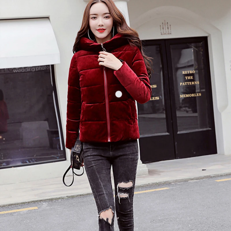 Новая Корейская версия slim gold Velvet winter coat tide down Хлопковое платье женское короткое |