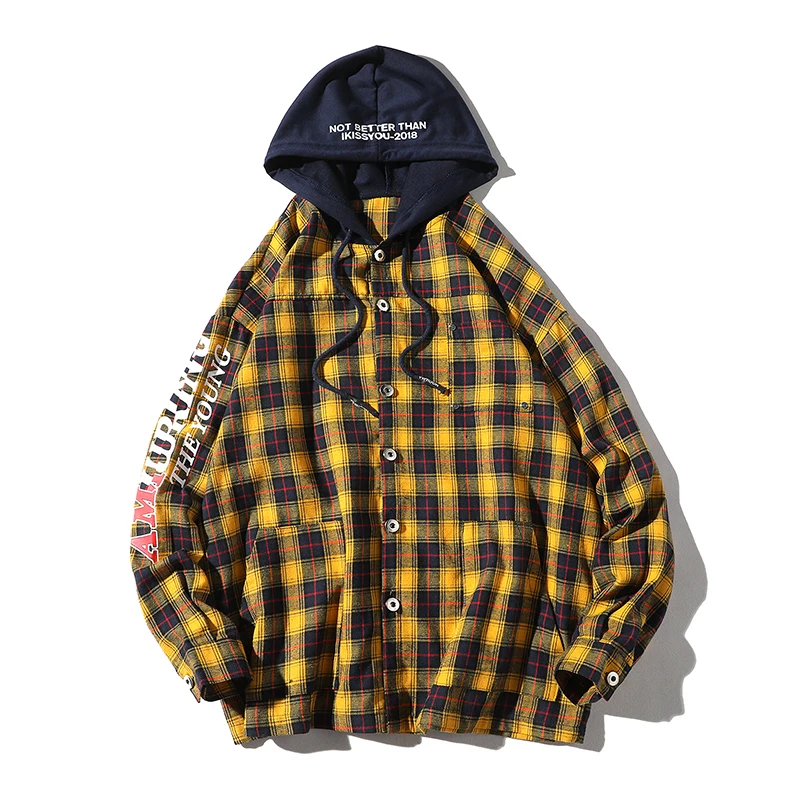 Рубашка в клетку из 100% хлопка с капюшоном 3 вида цветов camiseta manga longa masculina рубашка
