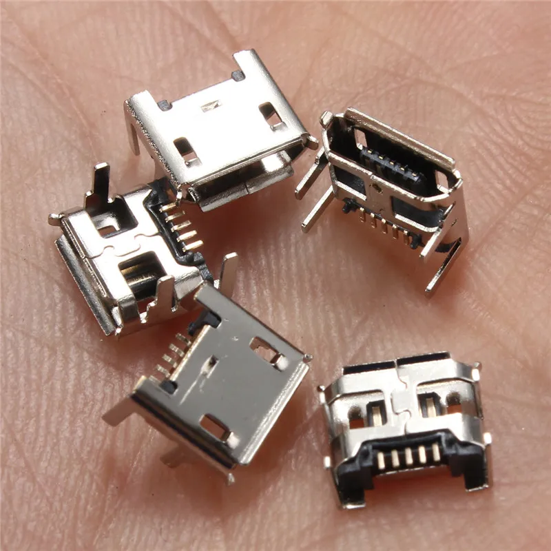10 шт. Micro USB разъем тип B гнездо 4 вертикальные ножки фиксированные Паяные соединители Разъем для зарядки печатной платы для мобильного телефона