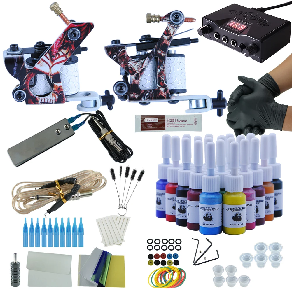 20 color ink kit Полный набор для тату 2 пистолета бесмерные цветные чернила Электропитание тату-машинки иглы тату-аксессуары комплекты Перманентный макияж комплект - Цвет: 20 color ink kit