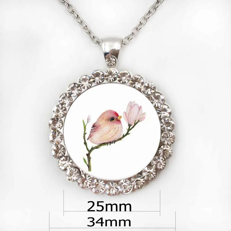 Vintage Baby Bird and Flowers Necklace Animal Jewelry Glass Cabochon Photo Pendant Chain Statement for Women Men Girls | Украшения и