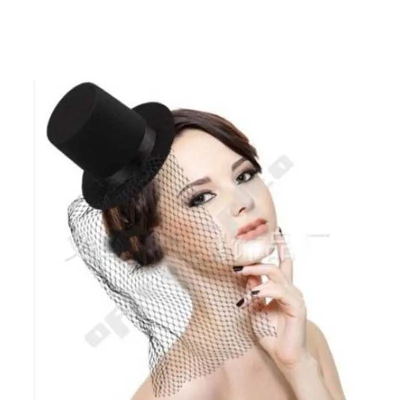 

Black Mini Top Hat Fascinator Veil Hair Clips For Women Girls Sexy Hairpins Headwear Party Dress Hair Decoration Halloween