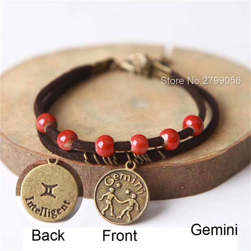 Ceramic Beaded Charm Rope Bracelet with Constellation Pendant 12 Zodiac Astrological Sign Horoscope Cancer Bangle Birthday Gifts | Украшения