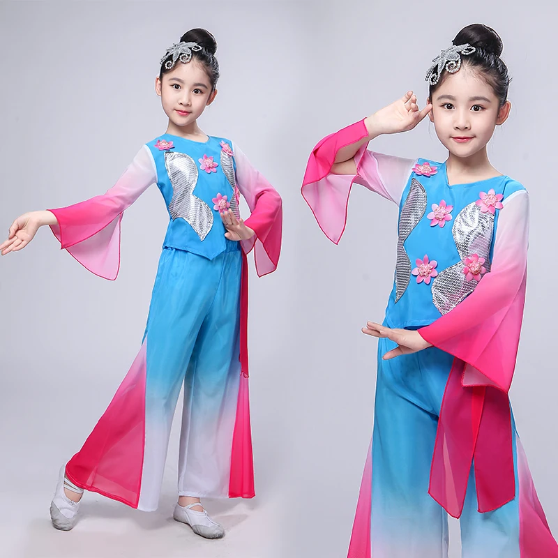 Детские Классические танцевальные костюмы Hanfu Национальный танцевальный костюм