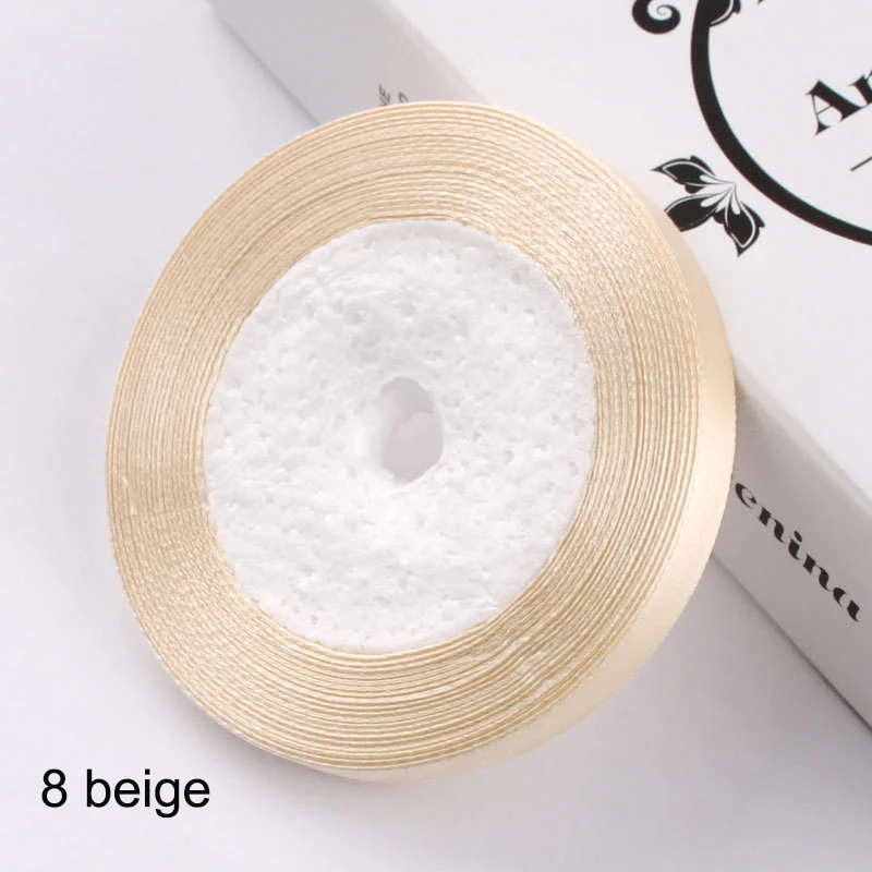 08 beige 25 ярдов атласная лента 10 мм корсажные ленты DIY лук Ремесло Декор для упаковки подарков Свадебная вечеринка украшения принадлежности для скрапбукинга - Цвет: 08 beige