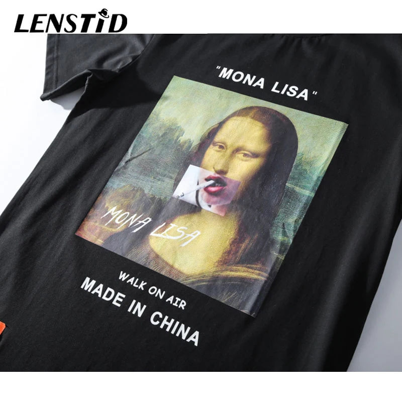 Забавные футболки LENSTID с рисунком курительной Моны Лизы уличная одежда 2019