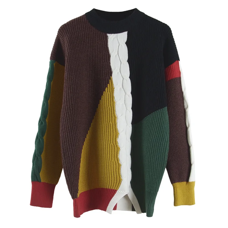 Autumn Winter 2017 Patckwork Sweater Women Jumper Oversized Pullover Casual Long Sleeve Fashion Woman Sweaters Clothes Pullovers | Женская