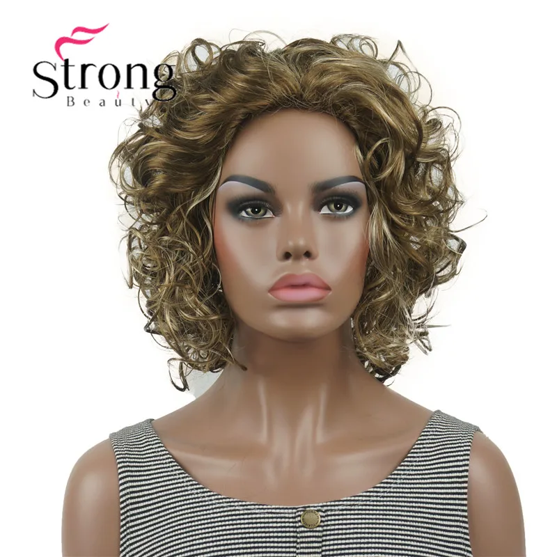 StrongBeauty короткие супер каштановые с завитками корень с белым золотым наконечником кудрявые короткие синтетические волосы женский парик