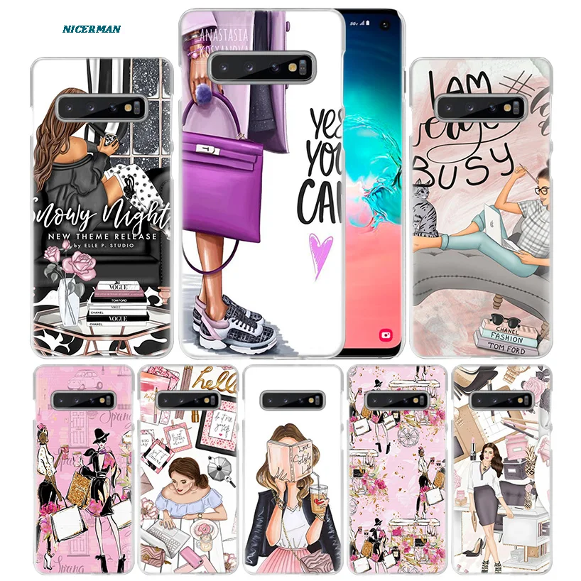 Vogue Девушка поход по магазинам чехол для samsung Galaxy S10 5G S10e S9 S8 M30 M20 M10 J4 J6 плюс J8 Note 8 9 прозрачный жесткий чехол из ПК для телефона