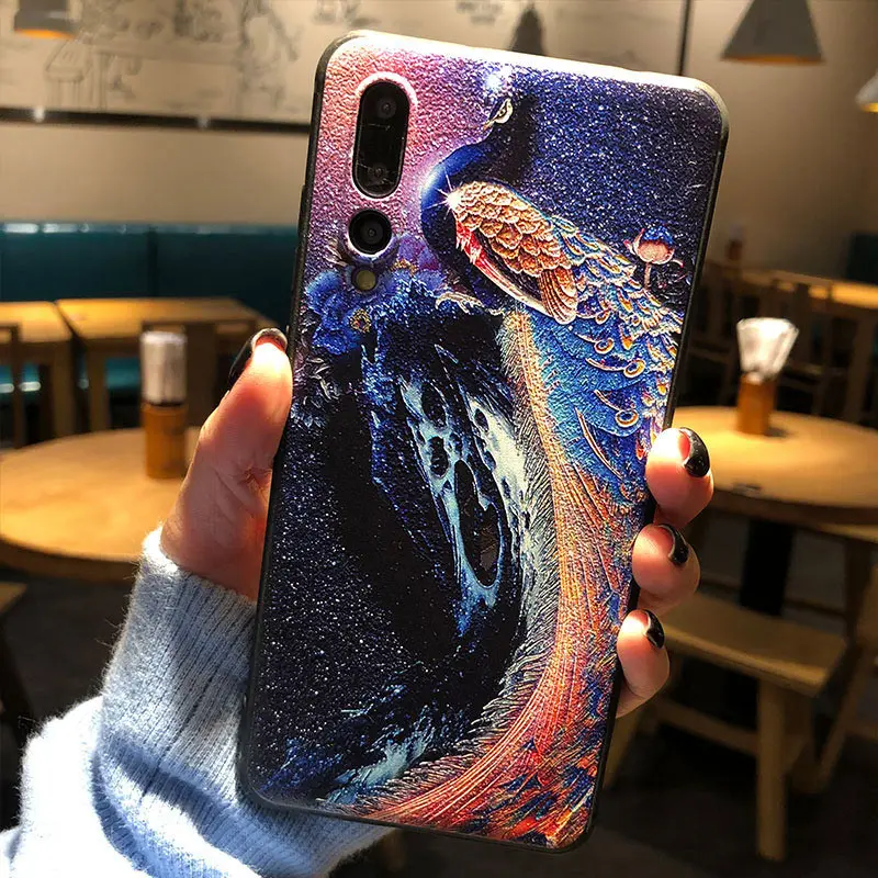 Stars Peacock Для huawei P30 Pro P20 Pro Nova 3 3i Honor 8X Max играть V10 вид V9 Коврики 20 20X10 9 V20 Примечание P10 чехол 3D рельефная Мягкая обложка чехол - Цвет: Stars Peacock