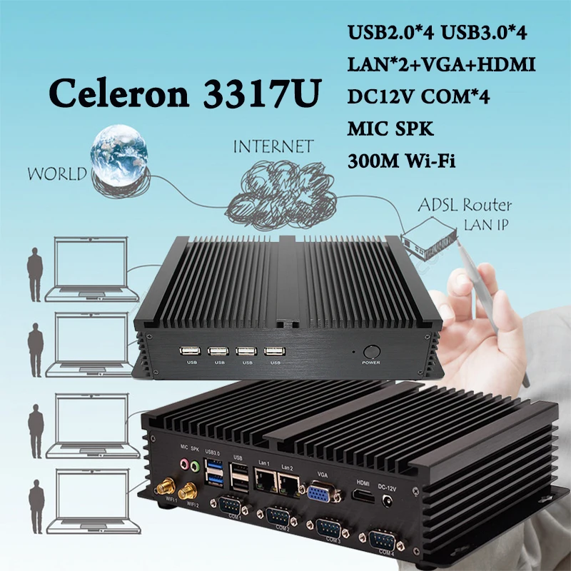 Micro PC Intel Core i3 4010U i5 3317U HTPC 4K HD Linux XBMC Kodi DHL Free Shipping 3 Yeas Warranty usb Mini 3.0 COM*2 | Компьютеры и