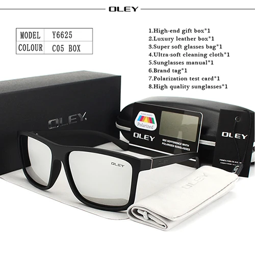 Y6625 C5 BOX OLEY, поляризационные мужские солнцезащитные очки, фирменный дизайн, Ретро стиль, квадратные солнцезащитные очки, аксессуары, унисекс, очки для вождения, oculos de sol Y6625 - Цвет линз: Y6625 C5 BOX