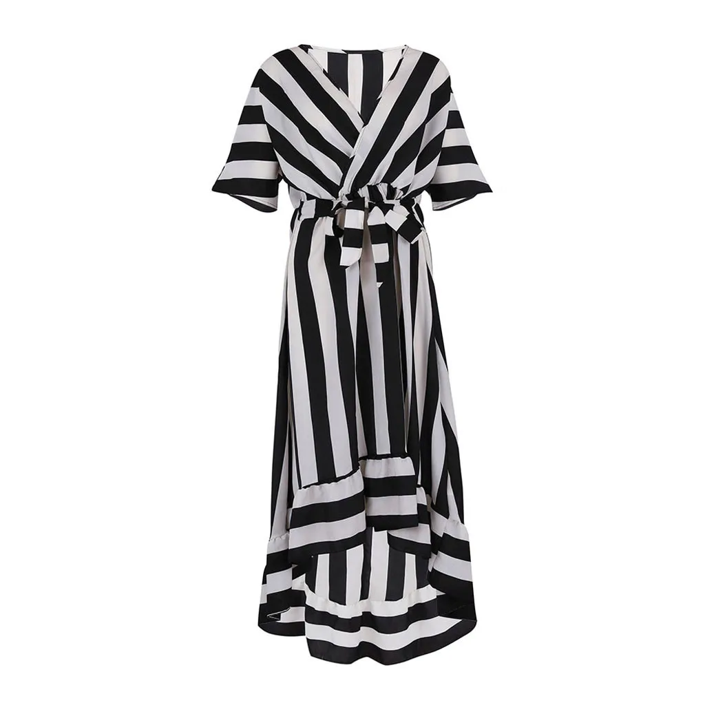Женское модное повседневное асимметричное платье в полоску свободное с v
