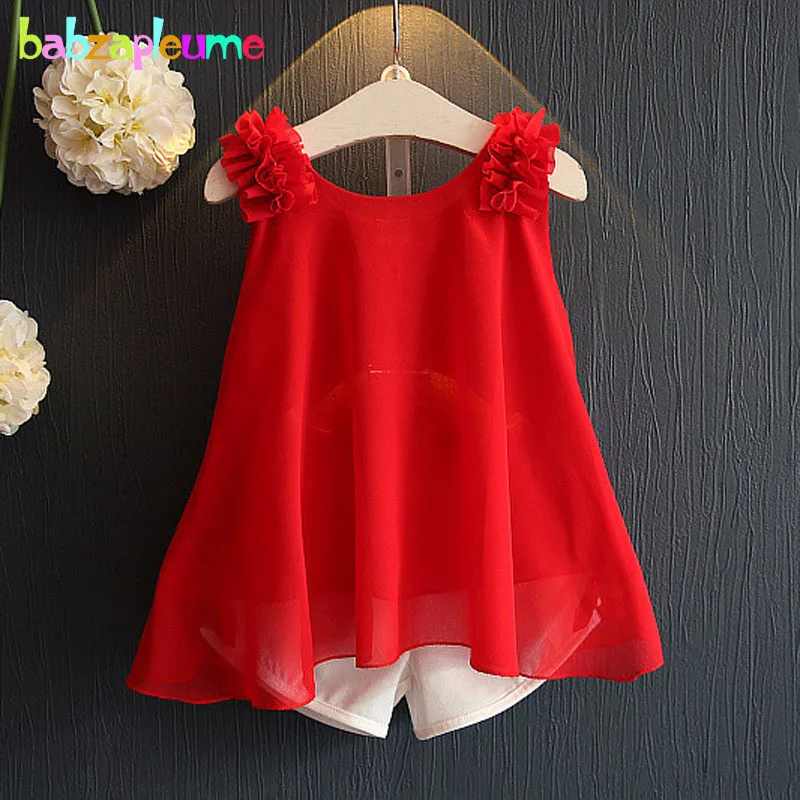 Летний модный наряд для маленьких девочек комплекты детской одежды шифоновый