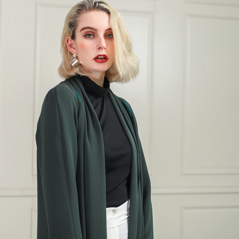 VOA Army Green Trench Coat Women Runway Long Cardigan Heavy Silk Sobretudo Gabardina Windbreaker Duster Ladies Clothes F385 | Женская
