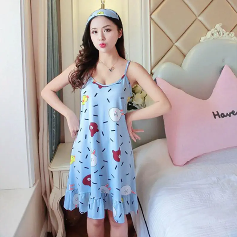 Ночная рубашка для милой девушки ночная с Eyemask нижнее белье на тонких бретельках