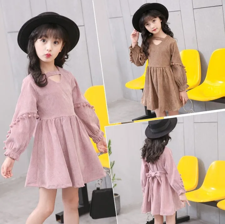 2018 Весна и осень девочек Повседневное корейский оборками платье принцессы с