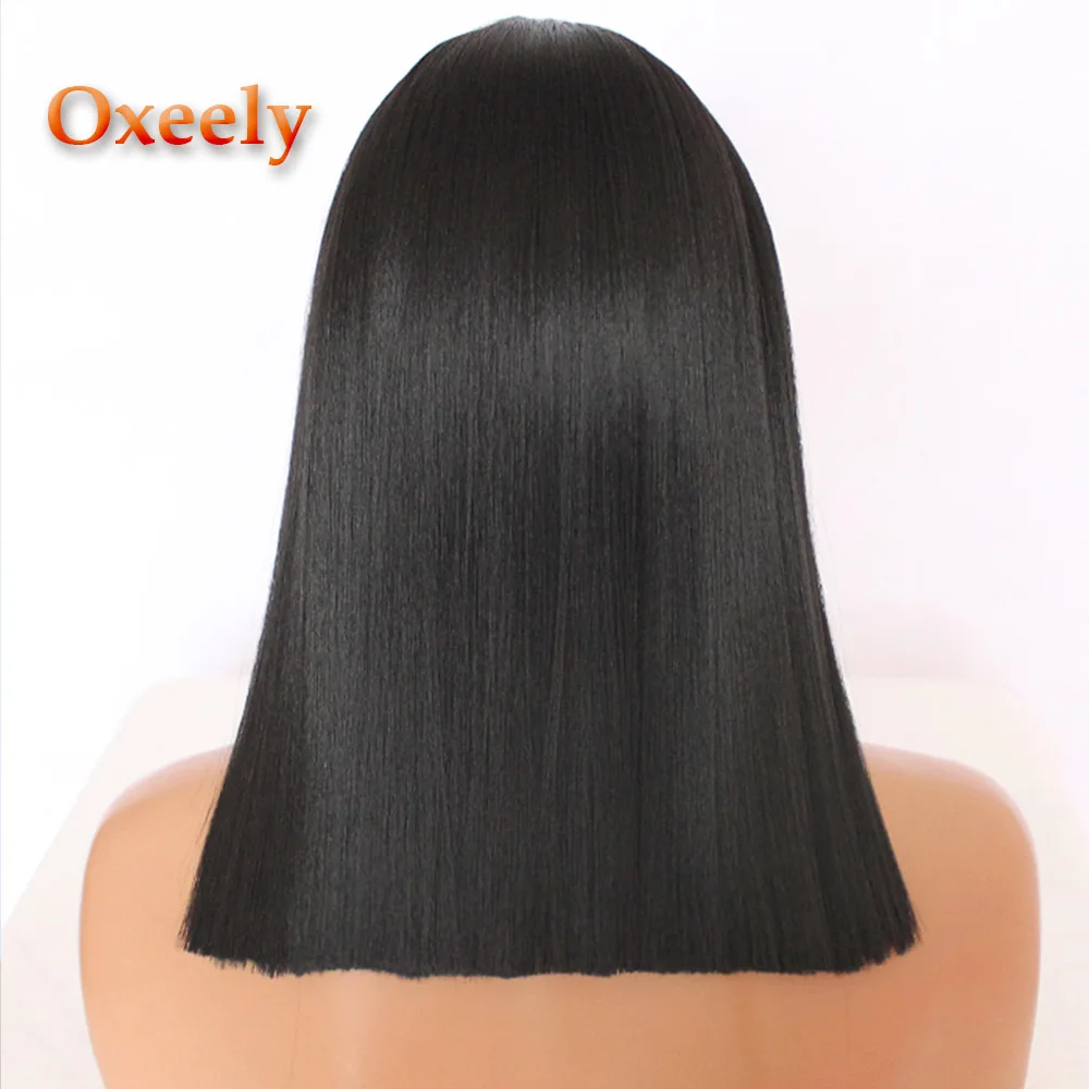1B Yaki Cut Bob Волнистые Платиновые светлые стриженые волосы боб синтетические парики на кружеве бесклеевой коричневый блонд короткая прямая шнуровка, парики для черных женщин - Цвет: 1B Yaki Cut Bob
