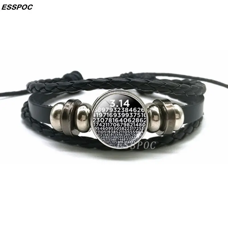 Креативный браслет Пи символ для Pi стеклянный купол черный кожаный плетеный