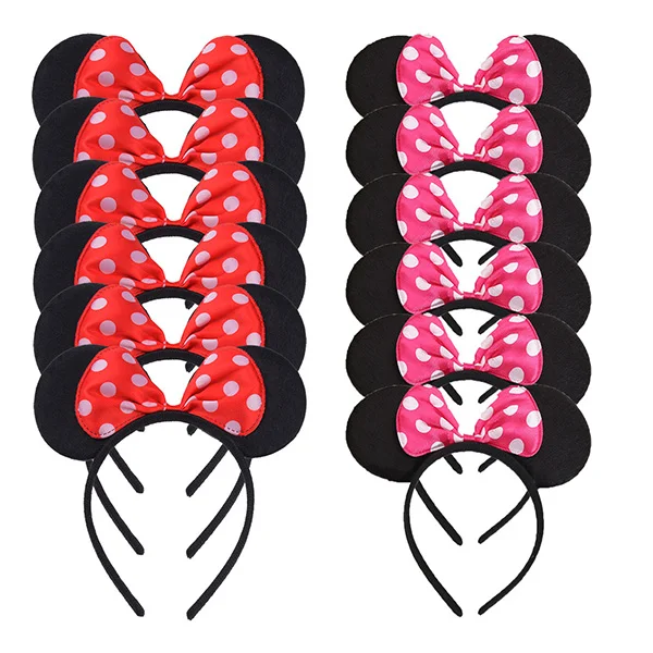 6 Red 6 Rose 12 шт. Микки Минни уши Роза ободки с блестками и бантом Хэллоуин День рождения холостяк детская вечеринка Девочки Мальчики мама аксессуары для волос - Цвет: 6 Red 6 Rose