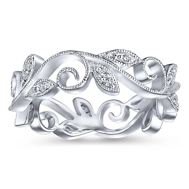 Seaside Size6/7/8/9/10 Crystal Silver Unique Flower Ring Exquesite 1PC Women Beautiful Leaf Rose Golden Vine leaves Zircon Party | Украшения