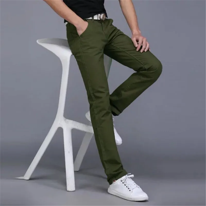 New Thin Pants Men Business Casual Pants Plus Size Cotton Slim Straight Summer Fashion Solid Color Trousers Men