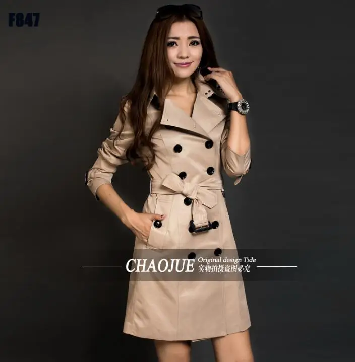 

European 2020 spring ladies trench coat for women casaco feminino female medium-long overcoat woman jaqueta feminina