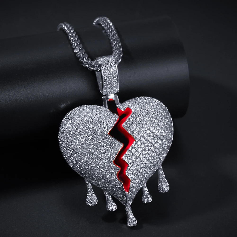 colorful.gem Hip Hop AAA CZ Cubic Zirconia Bling Iced Out Broken Water Drop Heart Pendants Necklace for Men Rapper Jewelry | Украшения и