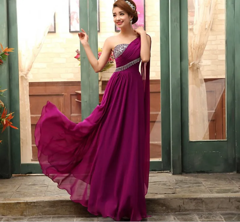 

Summer Long Purple Chiffon Dress For Wedding Bridal Women Elegant One Shoulder Dress Evening Party Long Maxi Dress vestidos