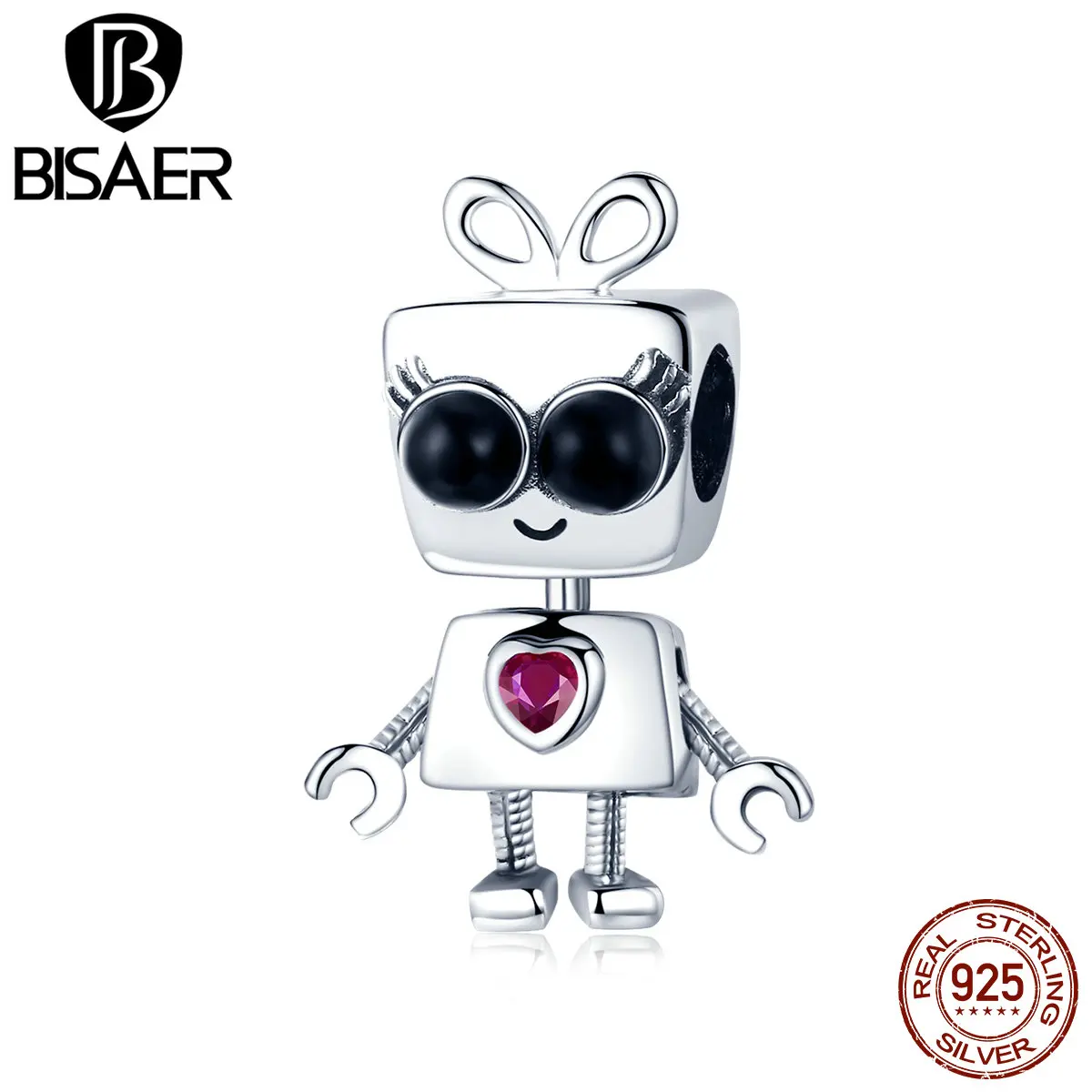 BISAER, 925 пробы, серебряный, тик-так, робот, дамские, детские, игрушечные брелоки, бусины, шарм, подходят к оригинальным браслетам, серебро 925, ювелирное изделие ECC885