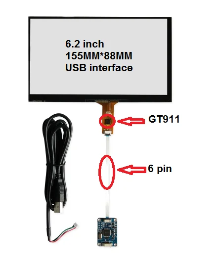 6 2 дюймовый емкостный сенсорный экран 155*88 IC: GT911 контактов карта контроля USB