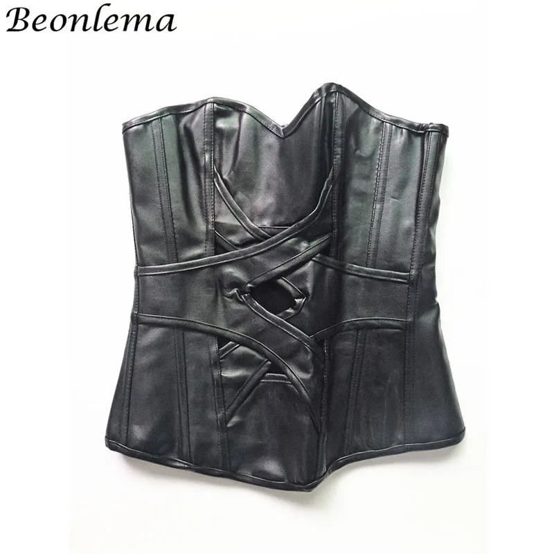 Beonlema корсет из искусственной кожи Готический Топ открытая Сексуальная черная