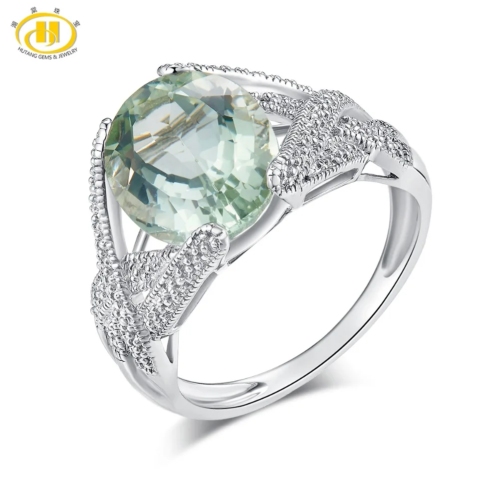 Hutang 4.5ct Зеленый Аметист обручальное кольцо 925 пробы Серебряное кольцо натуральный драгоценный камень изящное элегантное ювелирное изделие для женщин лучший подарок новинка