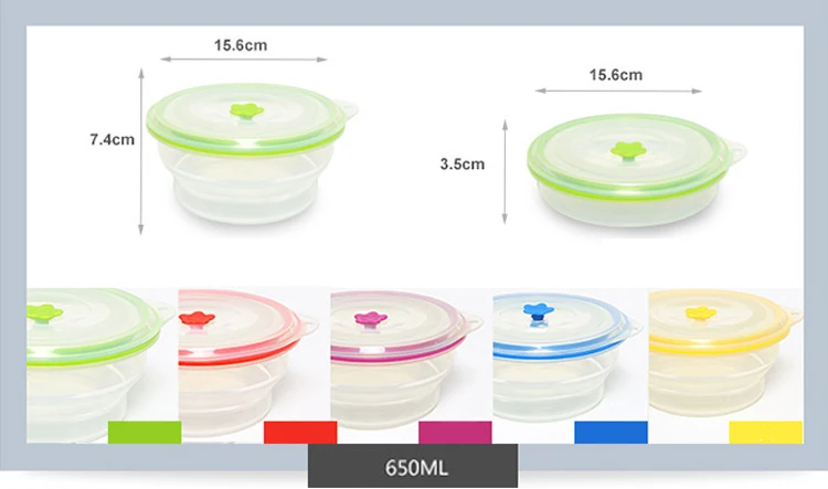 500/650/800/1300 мл складной Bento Коробки для обедов Портативный Еда контейнер для хранения на открытом воздухе складная чаша Круглый Силиконовый Ланч-бокс