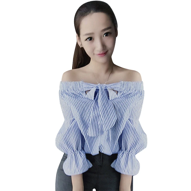 Новая модная летняя Осенняя Сексуальная Блузка с вырезом лодочкой и бантом