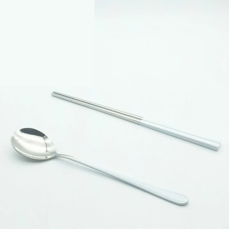 2 PCS White-Silver CHANOVEL 4 шт./компл. набор посуды 304 Нержавеющая сталь черный набор столовых приборов Ножи набор вилок столовые приборы Золотой палочки дозирующая детская ложка для Прямая - Цвет: 2 PCS White-Silver