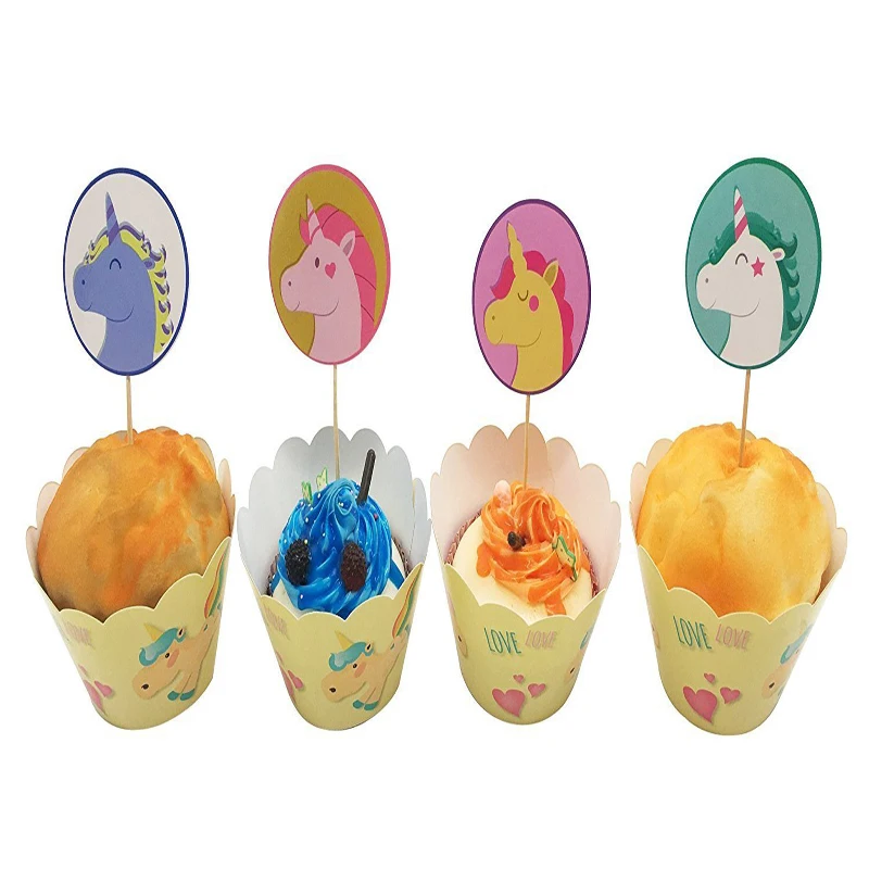12 шт./упак. Единорог С Днем Рождения Кекс Торт обертки топперы душа ребенка Дети