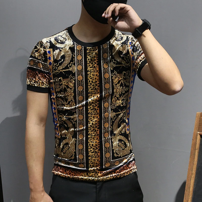 Барокко футболки Homme модные роскошные винтажные мужские бархатные Camiseta Клубное