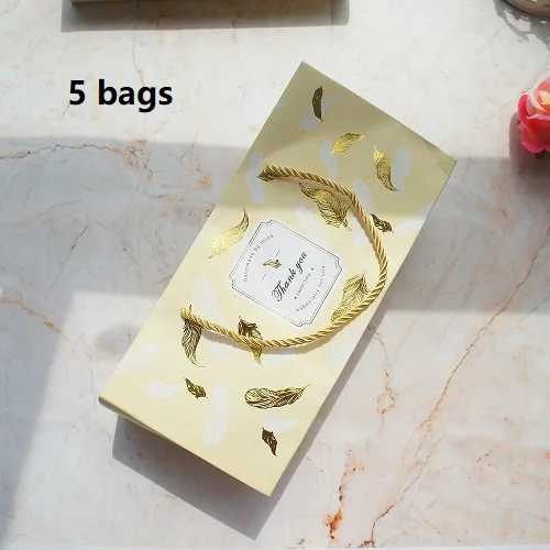 5 bag 23,7*6*5 см, 5 комплектов, золотая, розовая, алмазная, черная, желтая, перьевая дизайнерская бумажная коробка, как печенье конфеты ручной работы, милый подарок для свадьбы дня рождения - Цвет: 5 bag